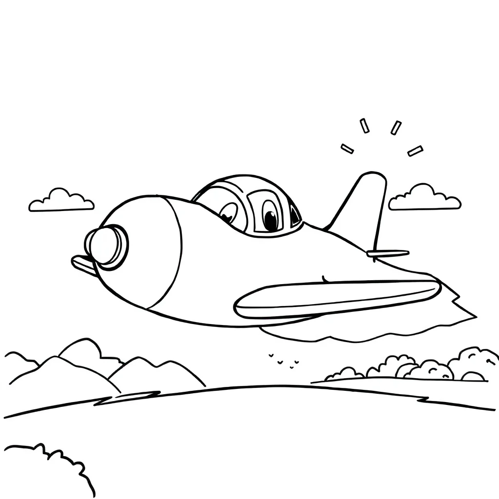 Airplanes a cute airplane in a superhero cape — classic airplanes coloring page (ages 5–10)