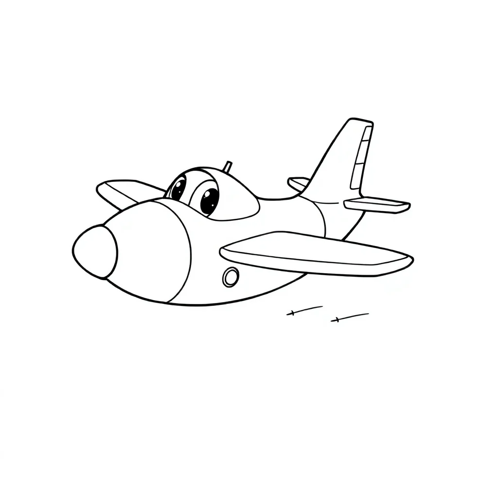 Airplanes a cute airplane running — easy airplanes coloring page (ages 2–5)
