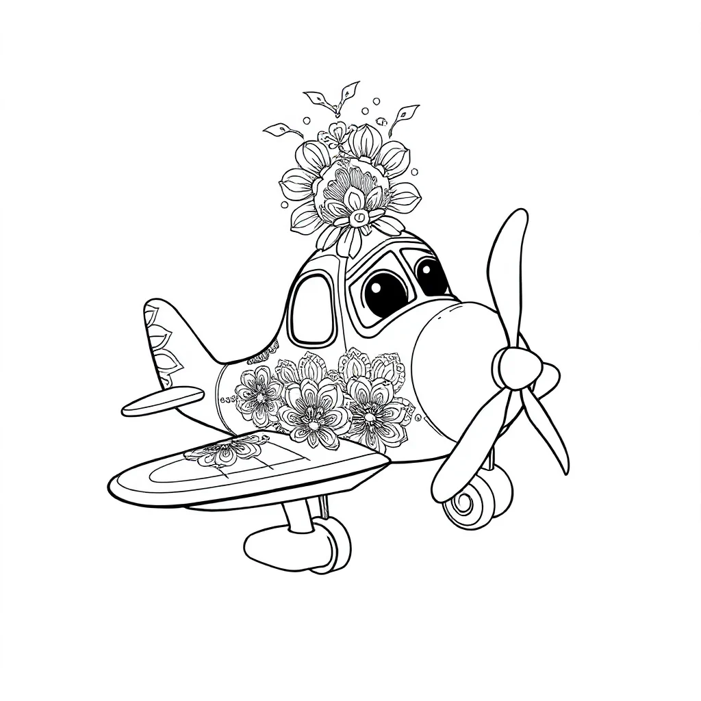Airplanes a cute airplane sitting — detailed airplanes coloring page (ages 9+ & adults)