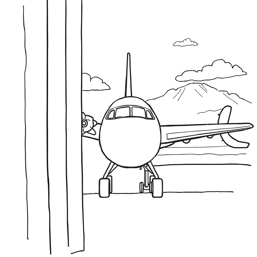 Airplanes a jet airplane peeking from behind something — classic airplanes coloring page (ages 5–10)