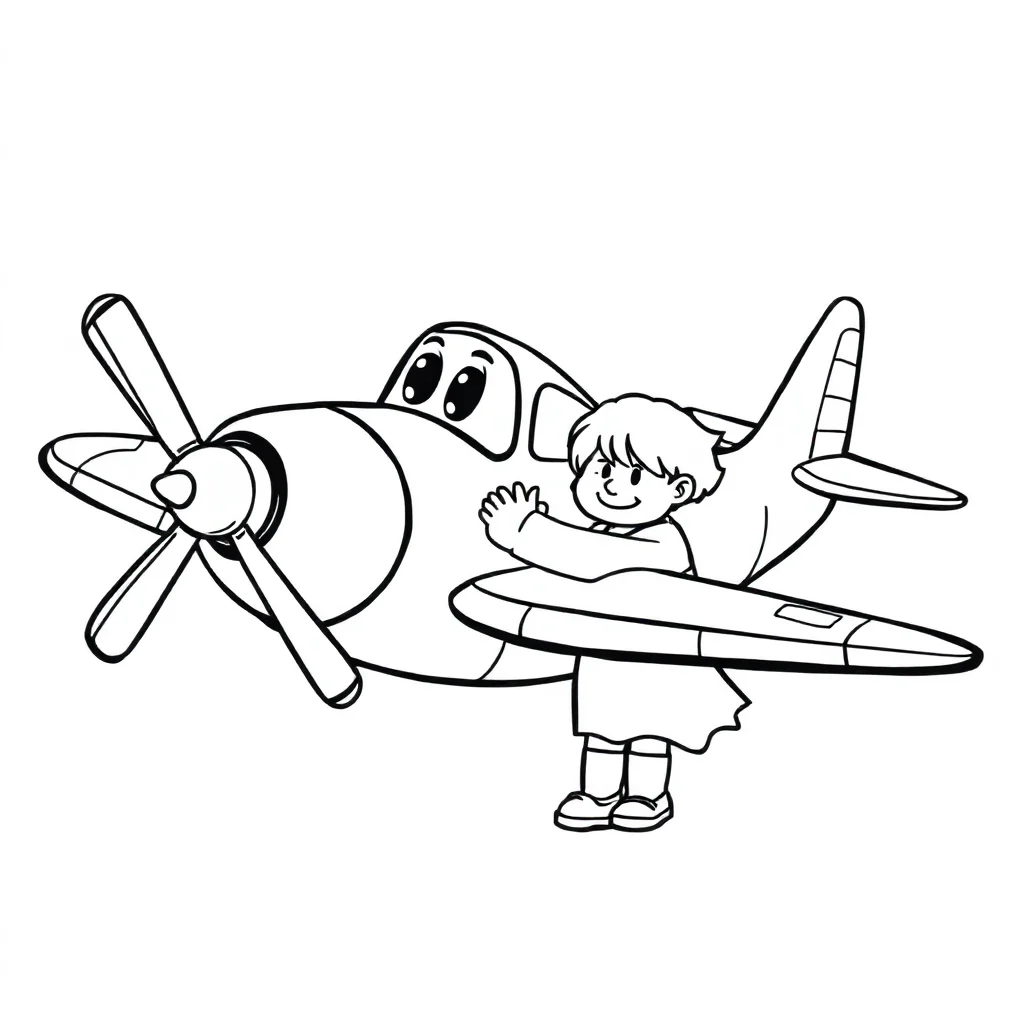 Airplanes a propeller plane hugging a friend — easy airplanes coloring page (ages 2–5)