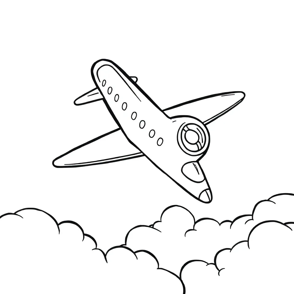 Airplanes an airplane in the clouds flying — easy airplanes coloring page (ages 2–5)