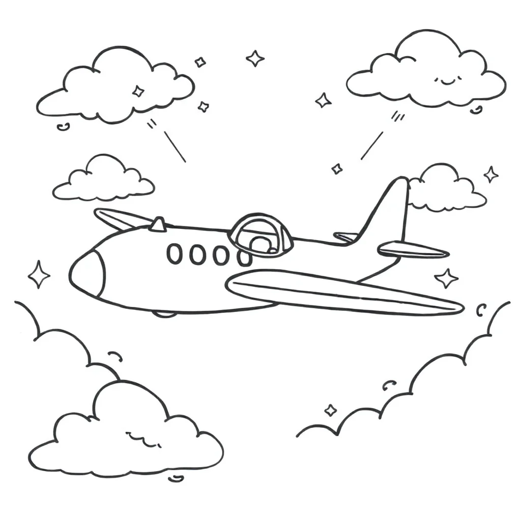 Airplanes an airplane in the clouds — easy airplanes coloring page (ages 2–5)