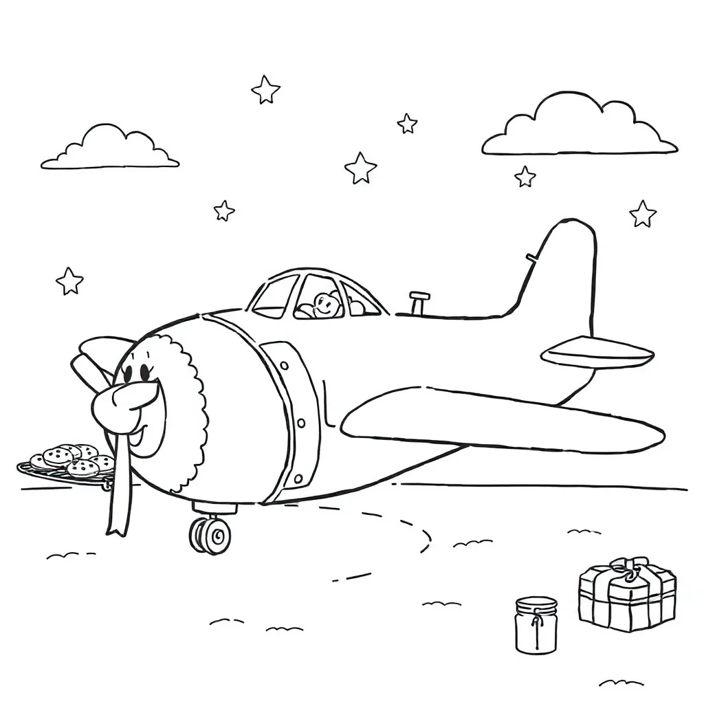 Airplanes an airplane with a banner baking cookies — classic airplanes coloring page (ages 5–10)