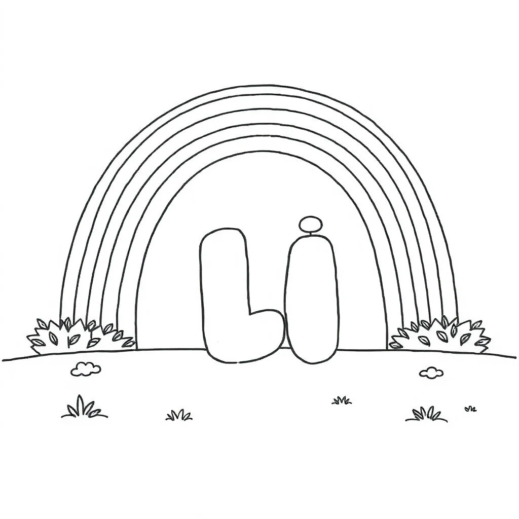 Alphabet a bubble letter under a rainbow — classic alphabet coloring page (ages 5–10)