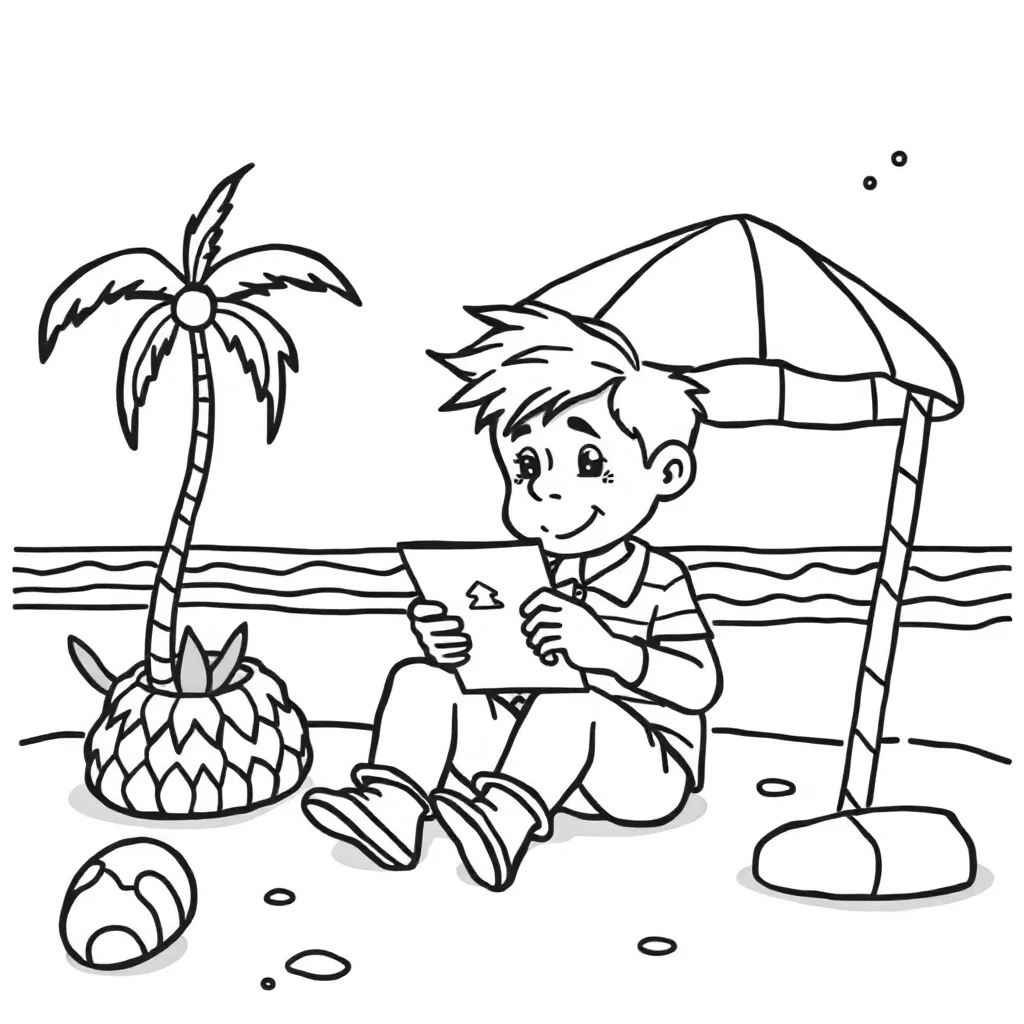 Alphabet a letter with a picture on the beach — classic alphabet coloring page (ages 5–10)