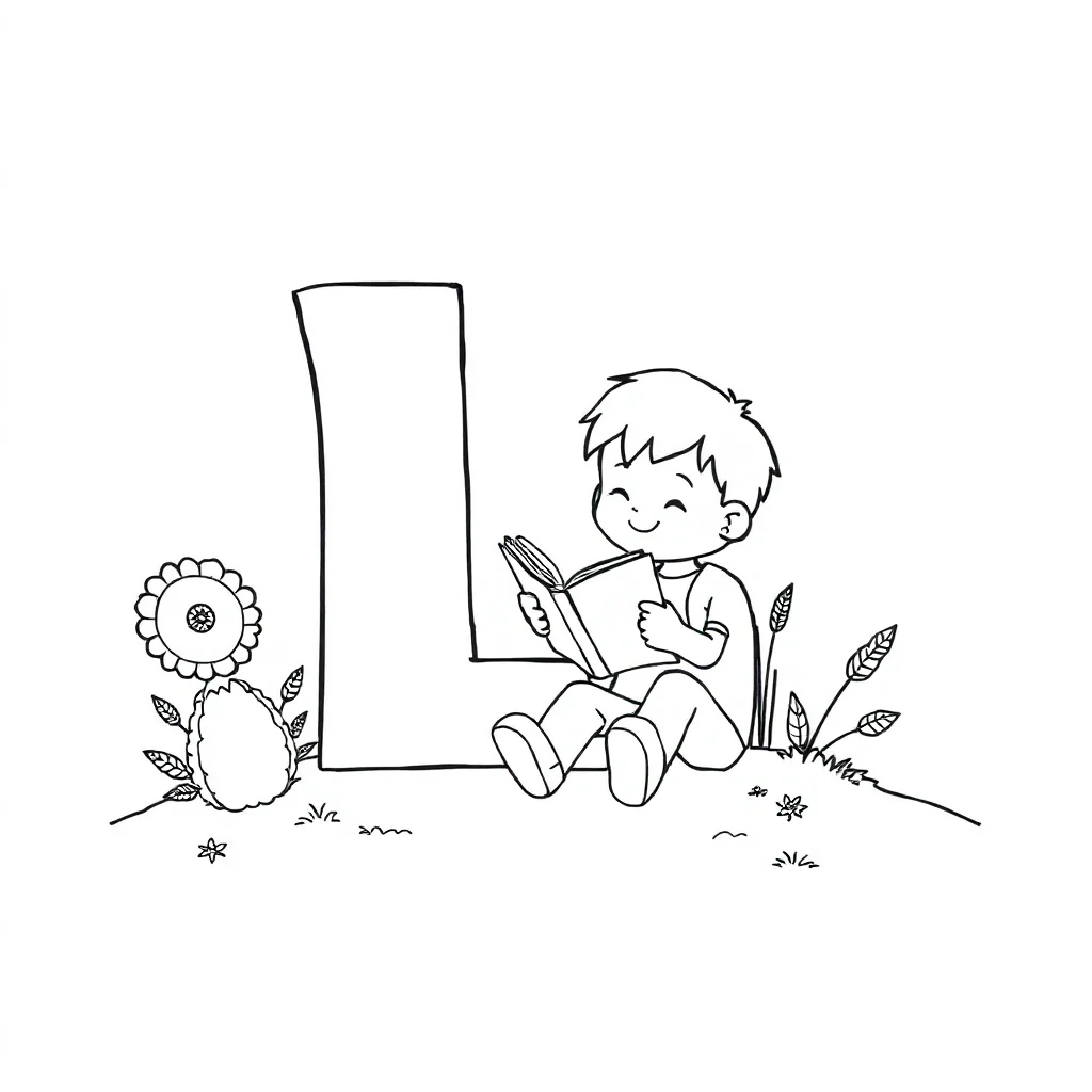 Alphabet a letter with a picture reading a book — classic alphabet coloring page (ages 5–10)