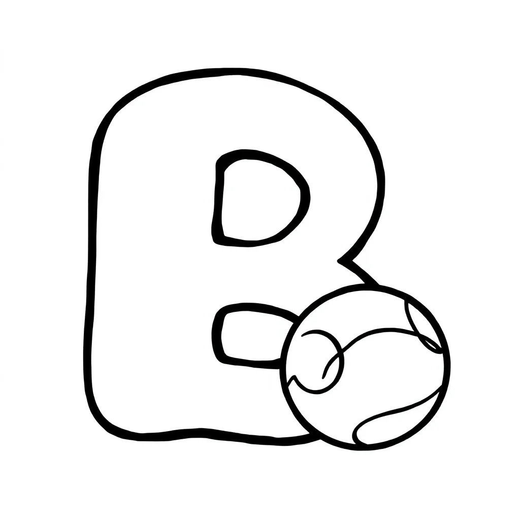 Alphabet the letter b with a ball — easy alphabet coloring page (ages 2–5)