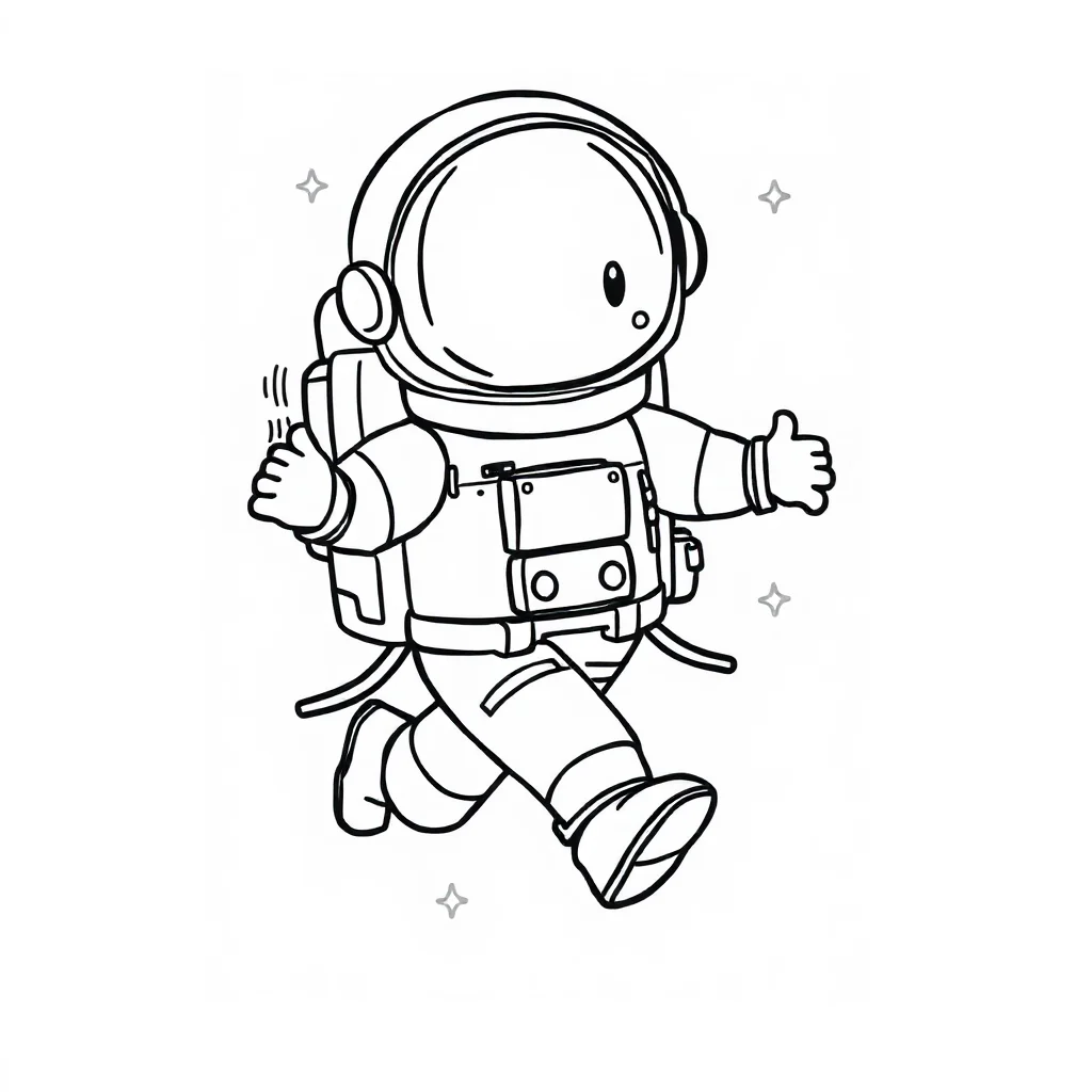 Astronauts a cute astronaut running — easy astronauts coloring page (ages 2–5)