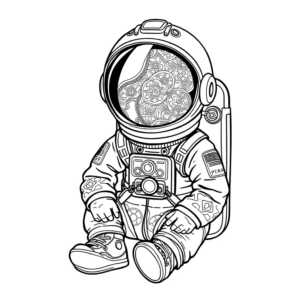 Astronauts a cute astronaut sitting — detailed astronauts coloring page (ages 9+ & adults)