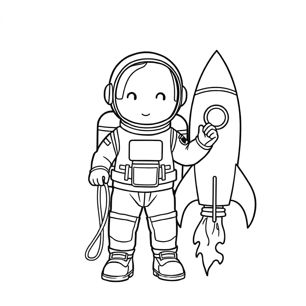 Astronauts an astronaut and a rocket — easy astronauts coloring page (ages 2–5)