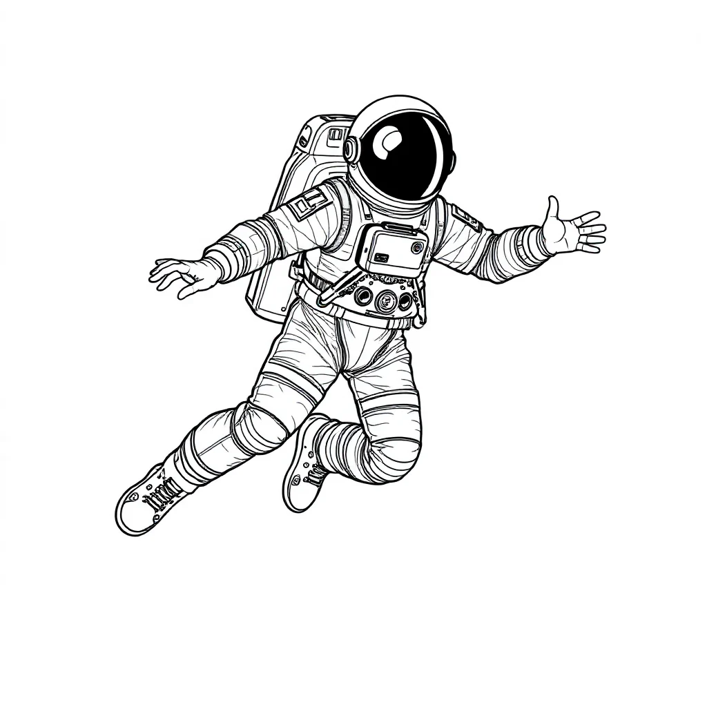 Astronauts an astronaut floating leaping mid air — detailed astronauts coloring page (ages 9+ & adults)