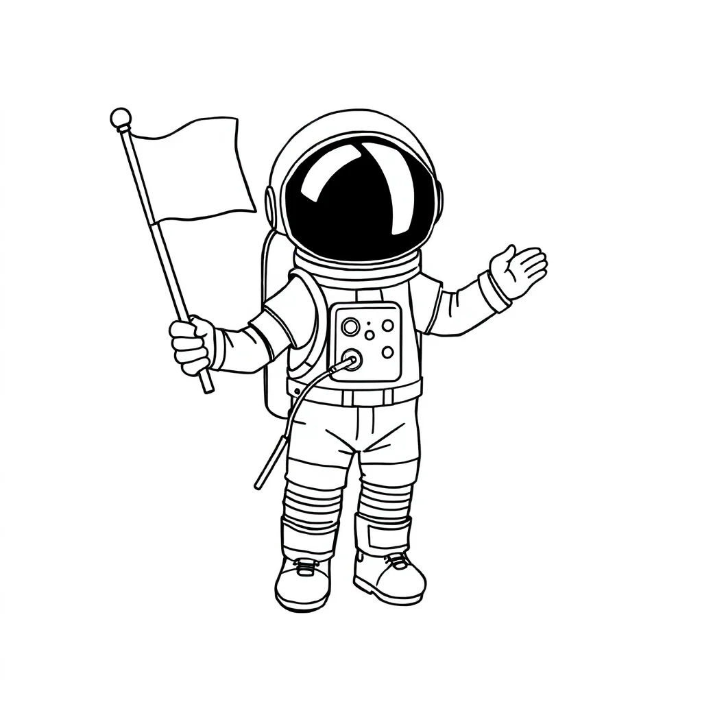 Astronauts an astronaut with a flag — easy astronauts coloring page (ages 2–5)