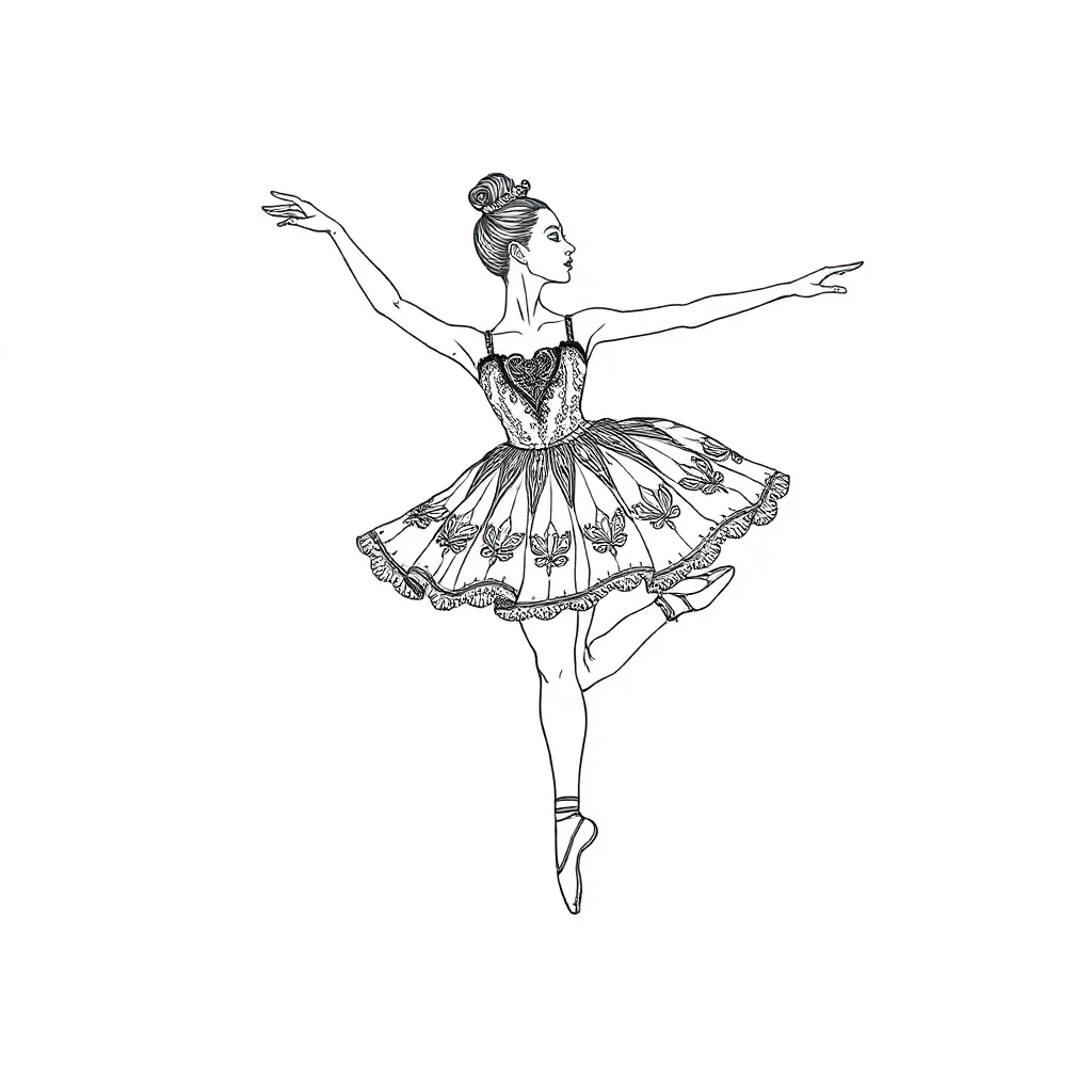 Ballerinas a ballerina in a tutu leaping mid air — detailed ballerinas coloring page (ages 9+ & adults)