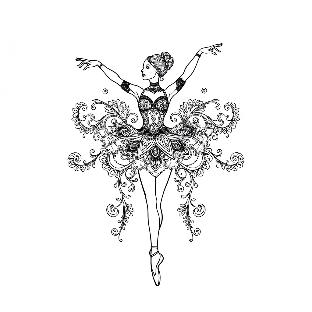 Ballerinas a ballerina on pointe dancing — detailed ballerinas coloring page (ages 9+ & adults)