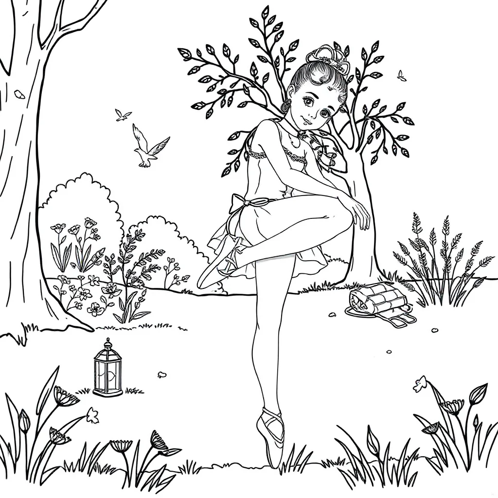 Ballerinas a ballerina on pointe having a picnic — classic ballerinas coloring page (ages 5–10)