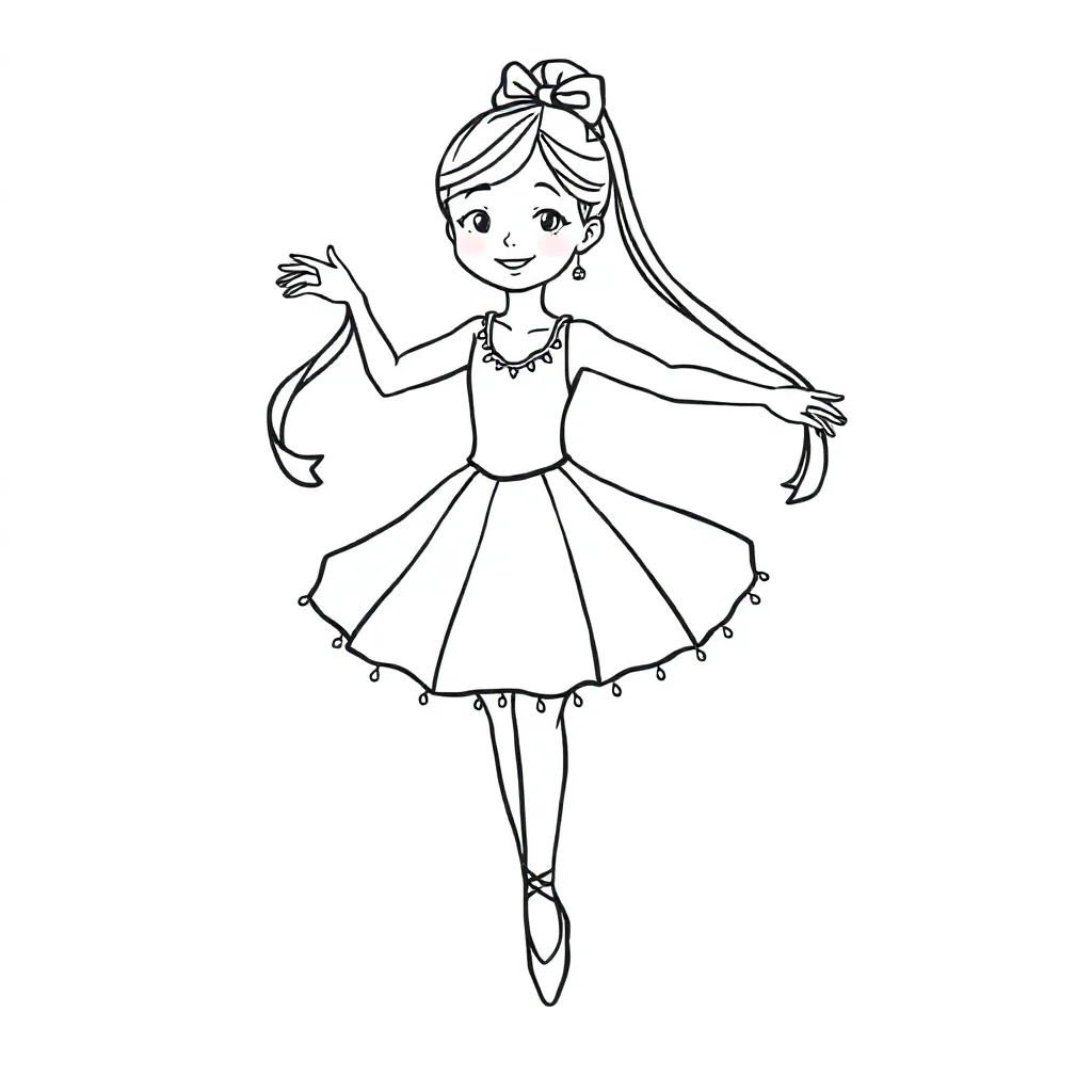 Ballerinas a ballerina with ribbons — easy ballerinas coloring page (ages 2–5)