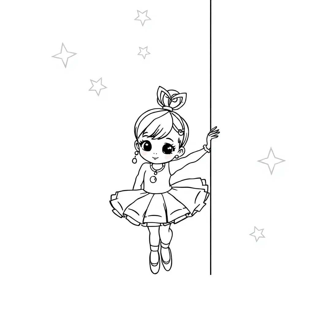 Ballerinas a cute ballerina peeking from behind something — classic ballerinas coloring page (ages 5–10)