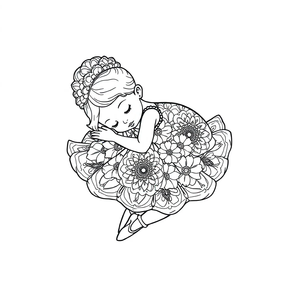 Ballerinas a cute ballerina sleeping curled up — detailed ballerinas coloring page (ages 9+ & adults)