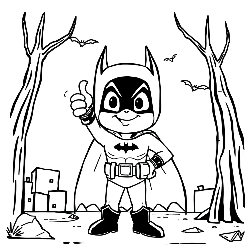 Batman a friendly cartoon batman giving a thumbs up — classic batman coloring page (ages 5–10)