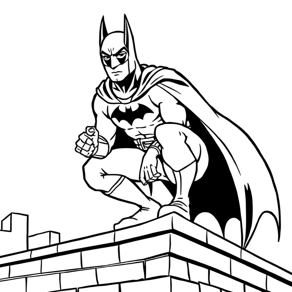 Batman batman crouching on a rooftop — easy batman coloring page (ages 2–5)