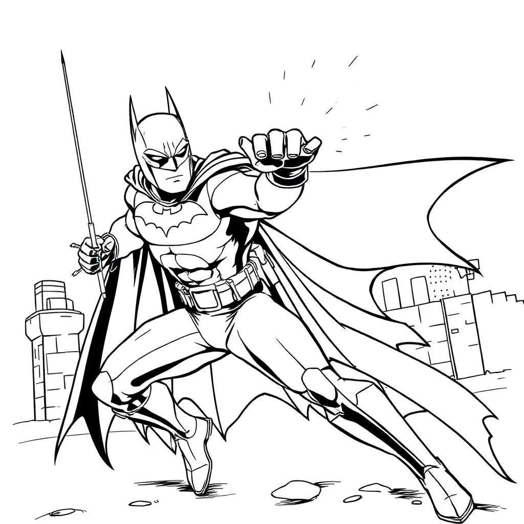 Batman batman in a fighting pose — classic batman coloring page (ages 5–10)