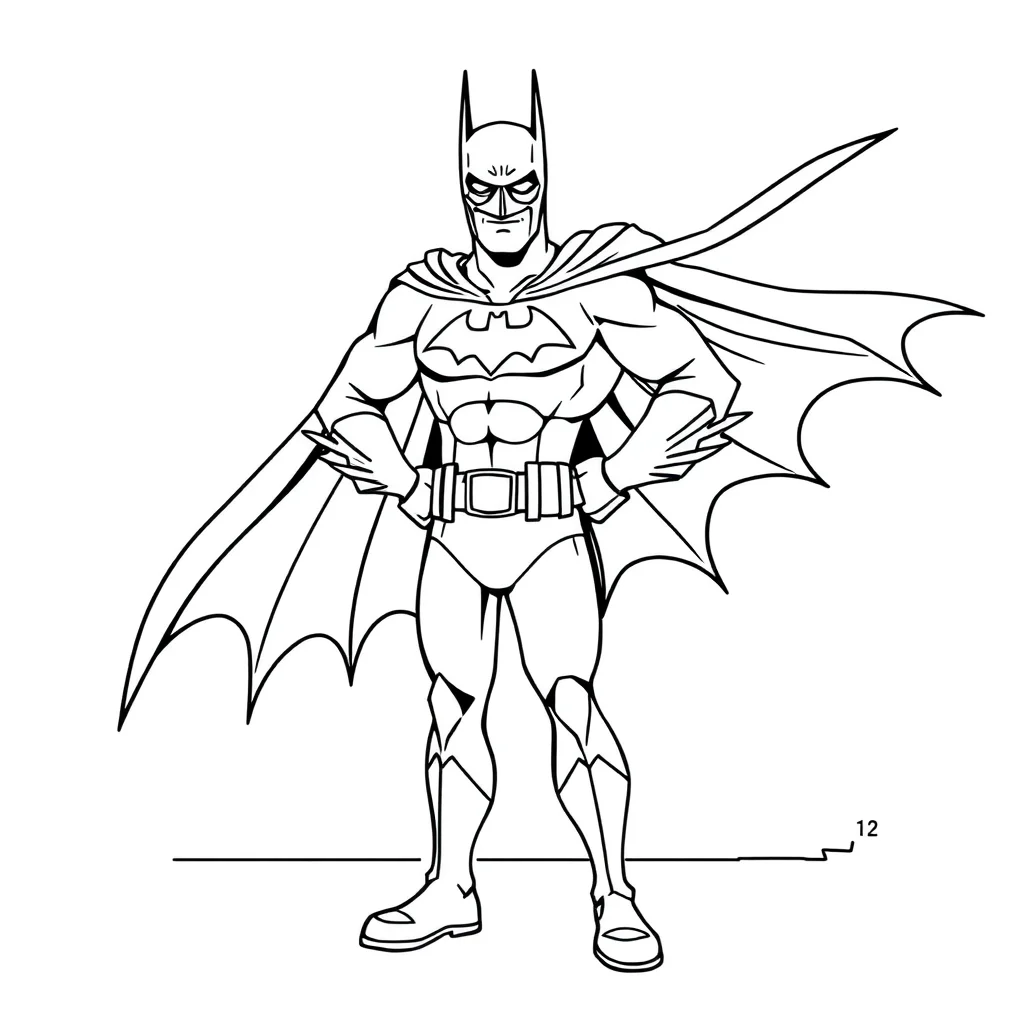 Batman batman standing heroically in a superhero cape — classic batman coloring page (ages 5–10)