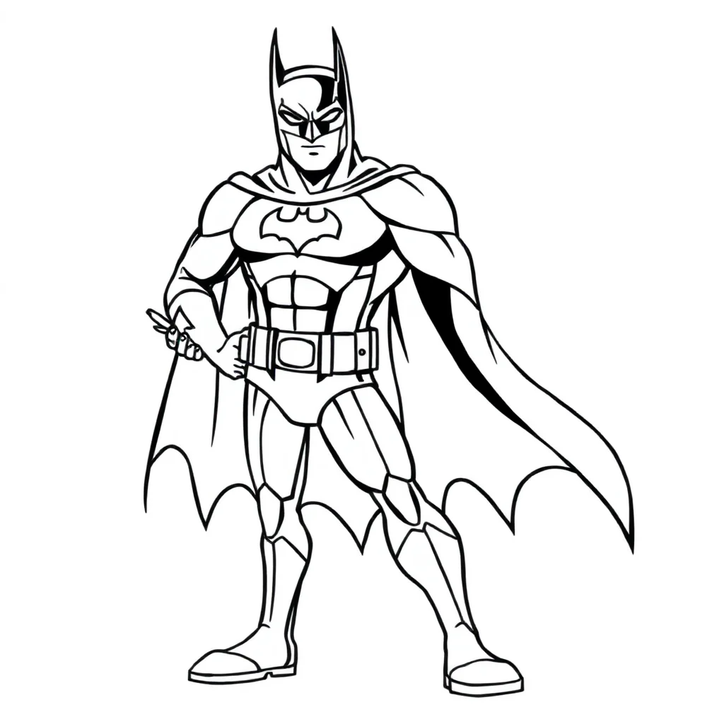 Batman batman standing heroically — easy batman coloring page (ages 2–5)