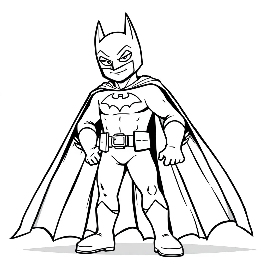 Batman batman with his cape spread wide — easy batman coloring page (ages 2–5)