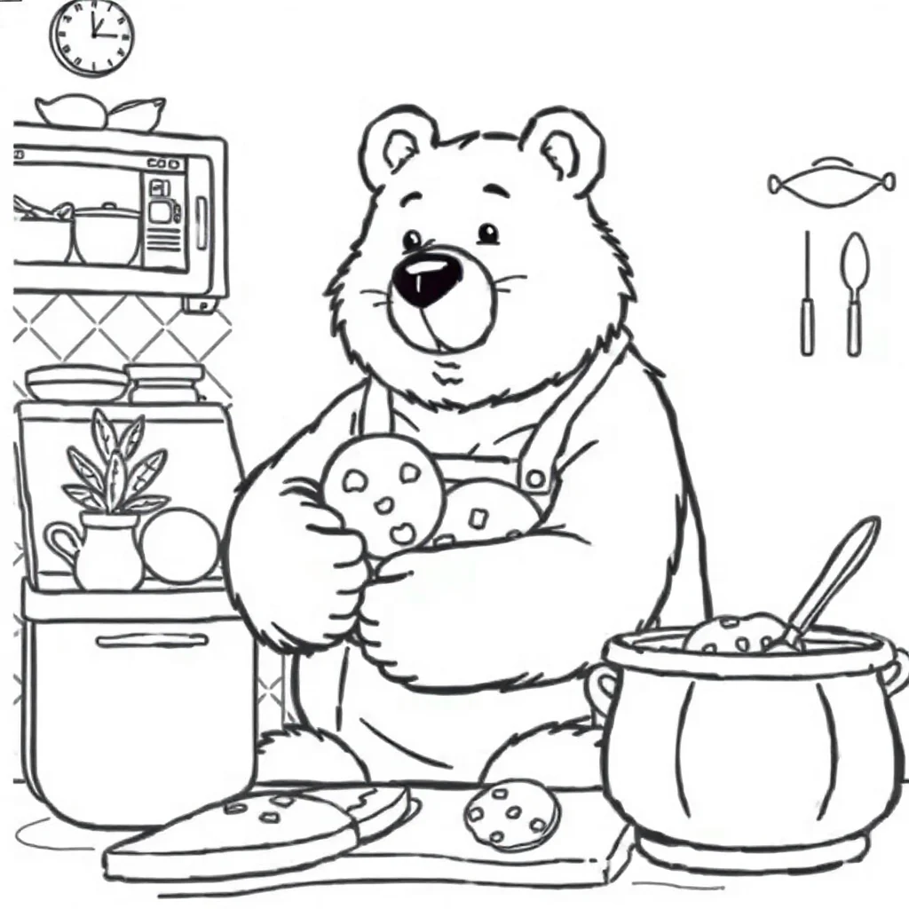 Bears a bear hugging baking cookies — classic bears coloring page (ages 5–10)