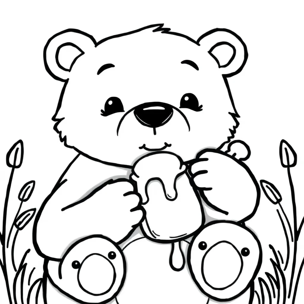 Bears a bear with honey hugging a friend — easy bears coloring page (ages 2–5)