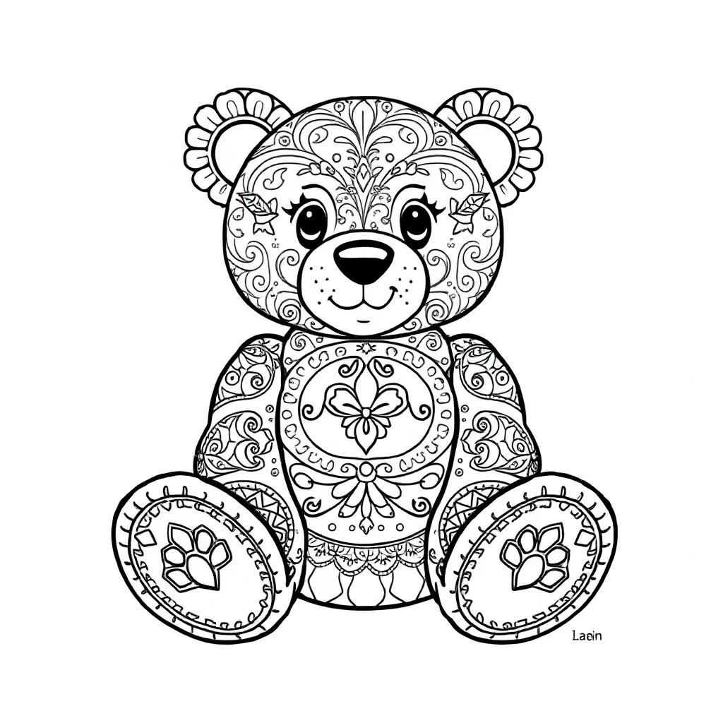 Bears a cute teddy bear sitting — detailed bears coloring page (ages 9+ & adults)