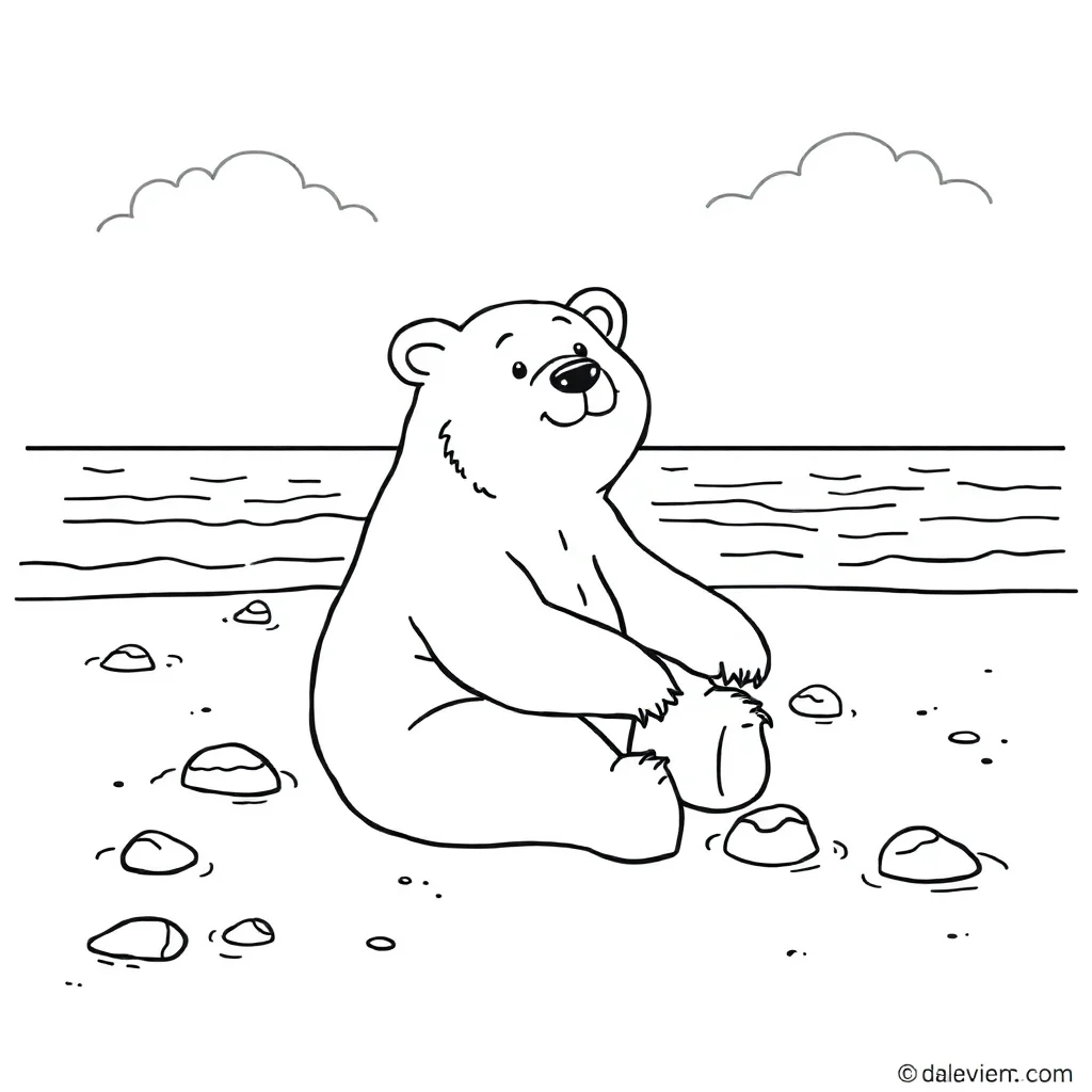 Bears a sitting bear on the beach — classic bears coloring page (ages 5–10)