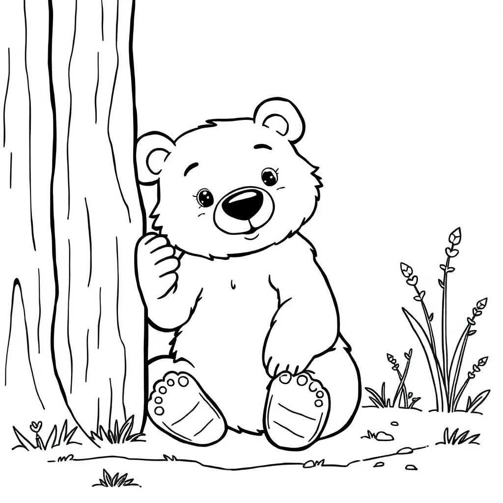 Bears a sitting bear peeking from behind something — classic bears coloring page (ages 5–10)