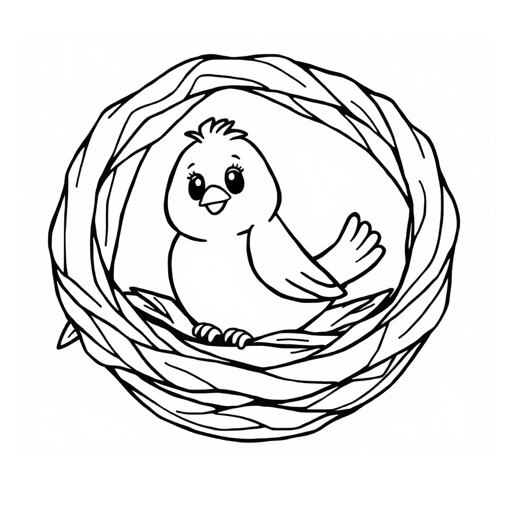 Birds a bird in a nest — easy birds coloring page (ages 2–5)