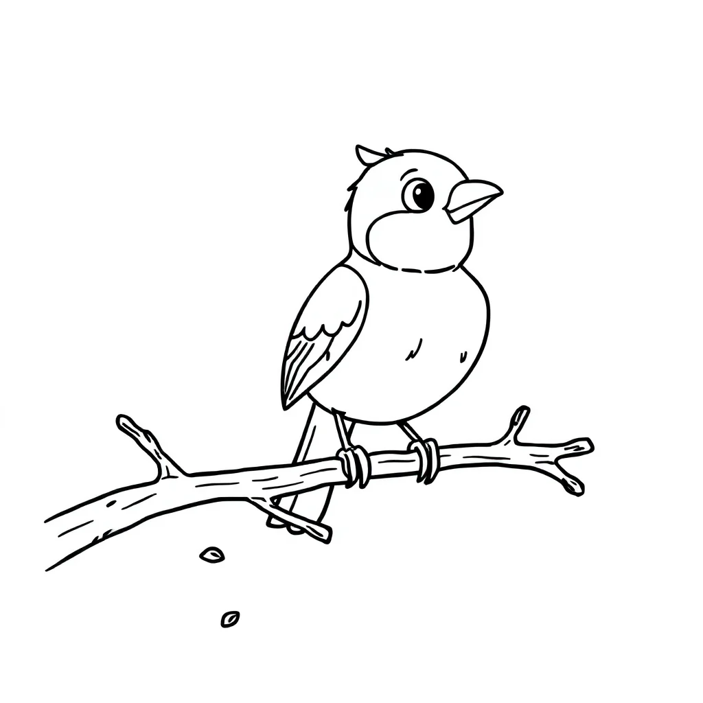 Birds a bird on a branch — easy birds coloring page (ages 2–5)