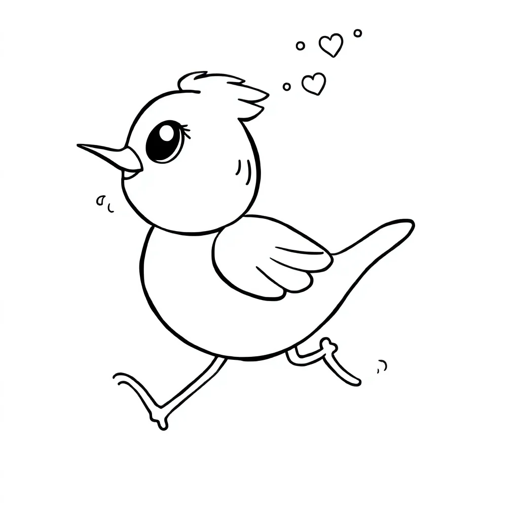 Birds a cute little bird running — easy birds coloring page (ages 2–5)