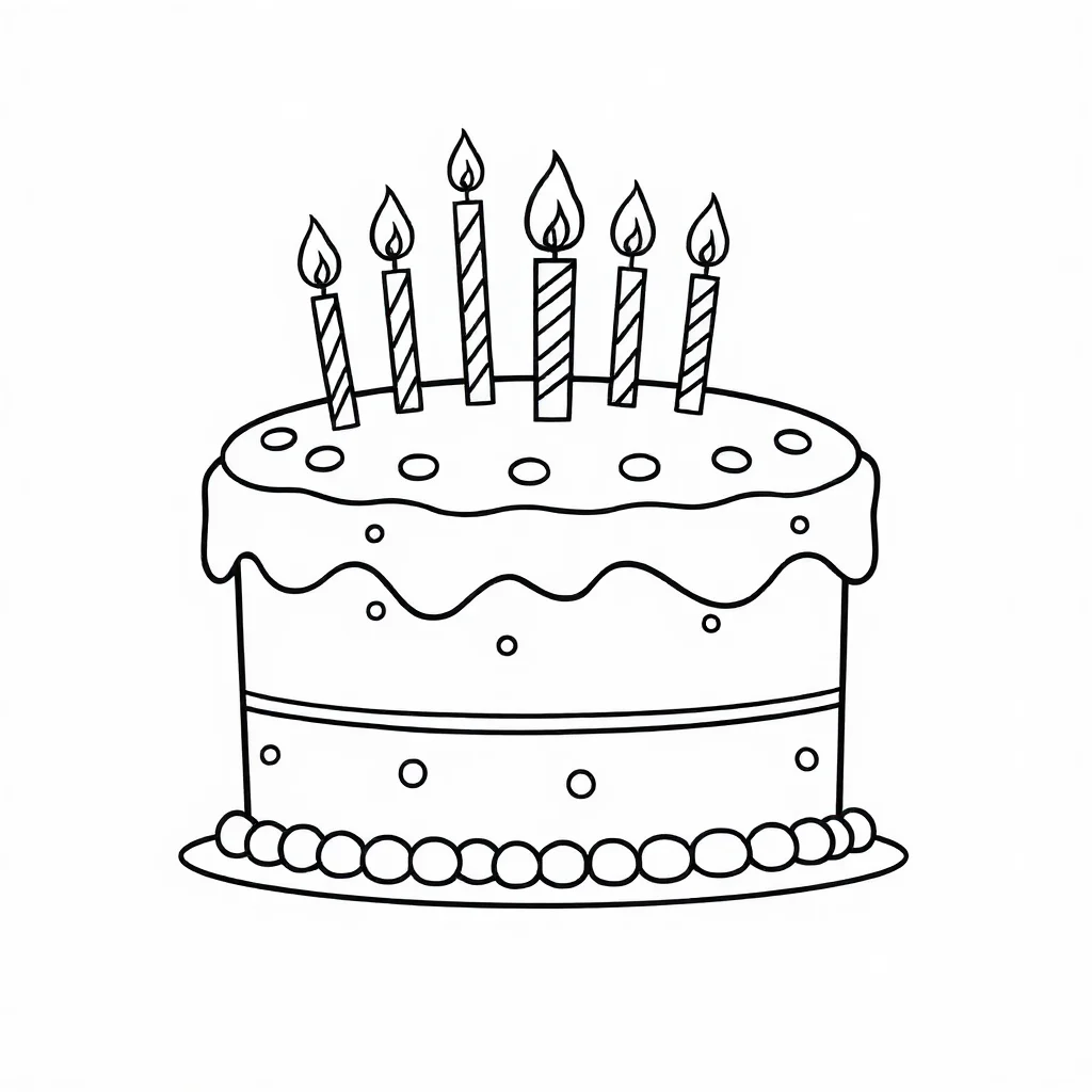 Birthday a birthday cake with candles running — easy birthday coloring page (ages 2–5)