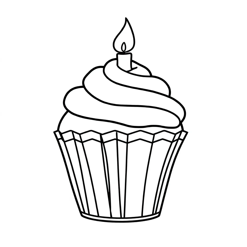 Birthday a cupcake with a candle — easy birthday coloring page (ages 2–5)