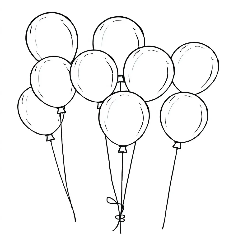 Birthday birthday balloons — easy birthday coloring page (ages 2–5)