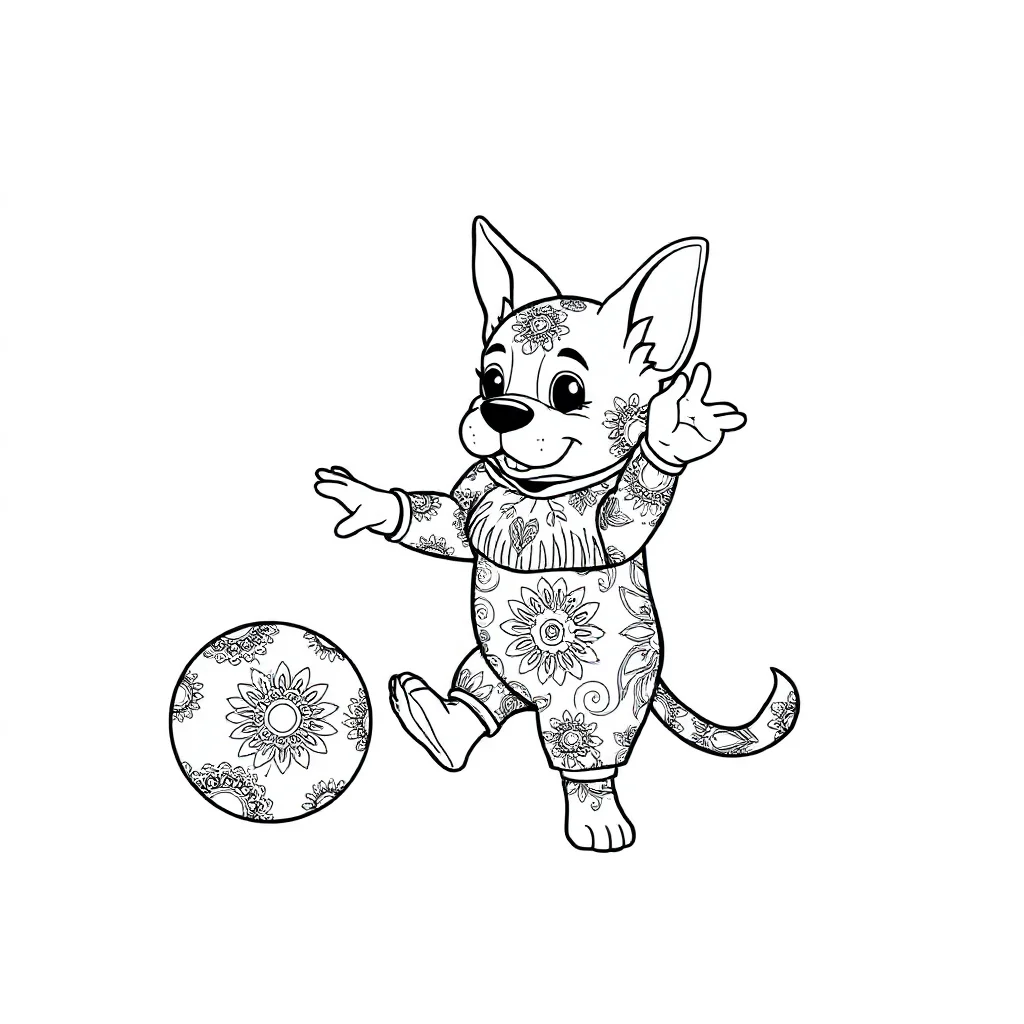 Bluey bluey playing with a ball dancing — detailed bluey coloring page (ages 9+ & adults)