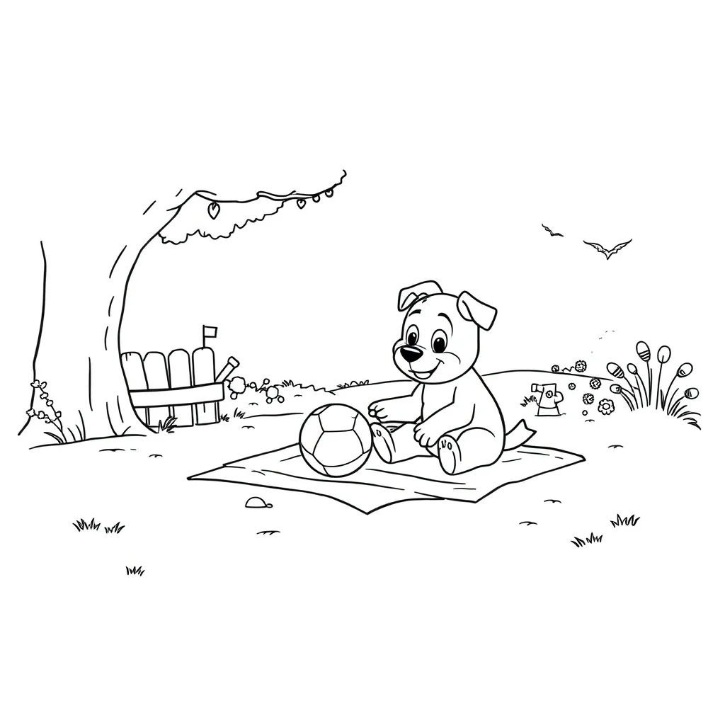 Bluey bluey playing with a ball having a picnic — classic bluey coloring page (ages 5–10)
