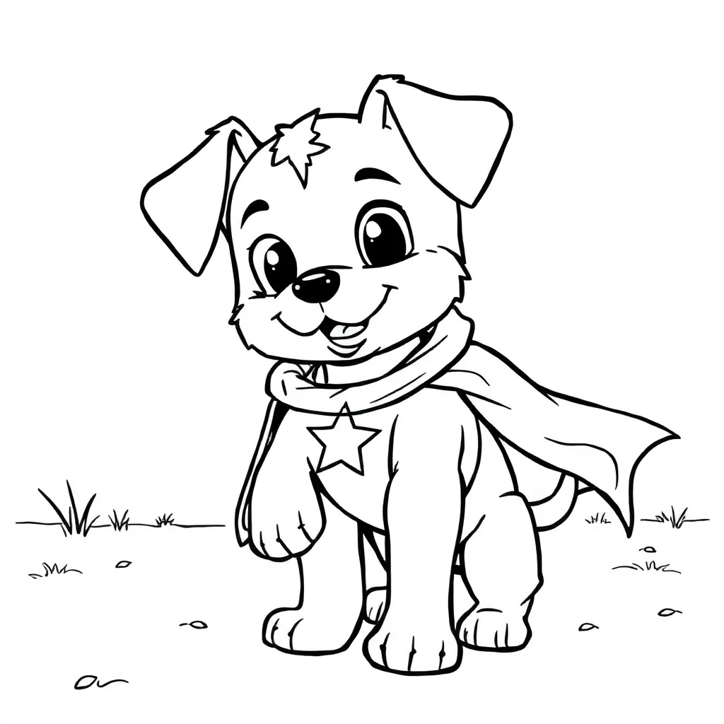 Bluey bluey the puppy playing in a superhero cape — classic bluey coloring page (ages 5–10)