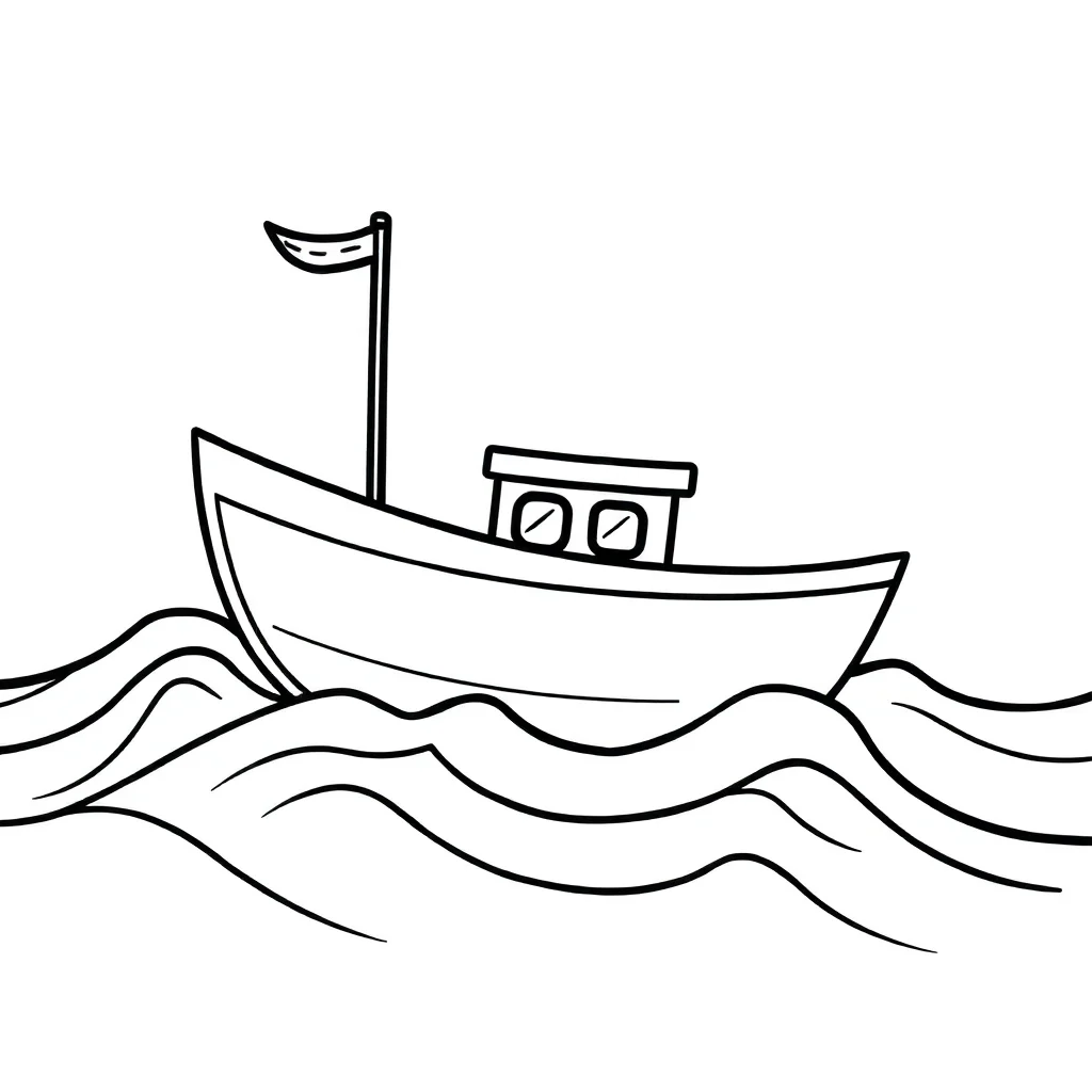 Boats a boat on waves — easy boats coloring page (ages 2–5)
