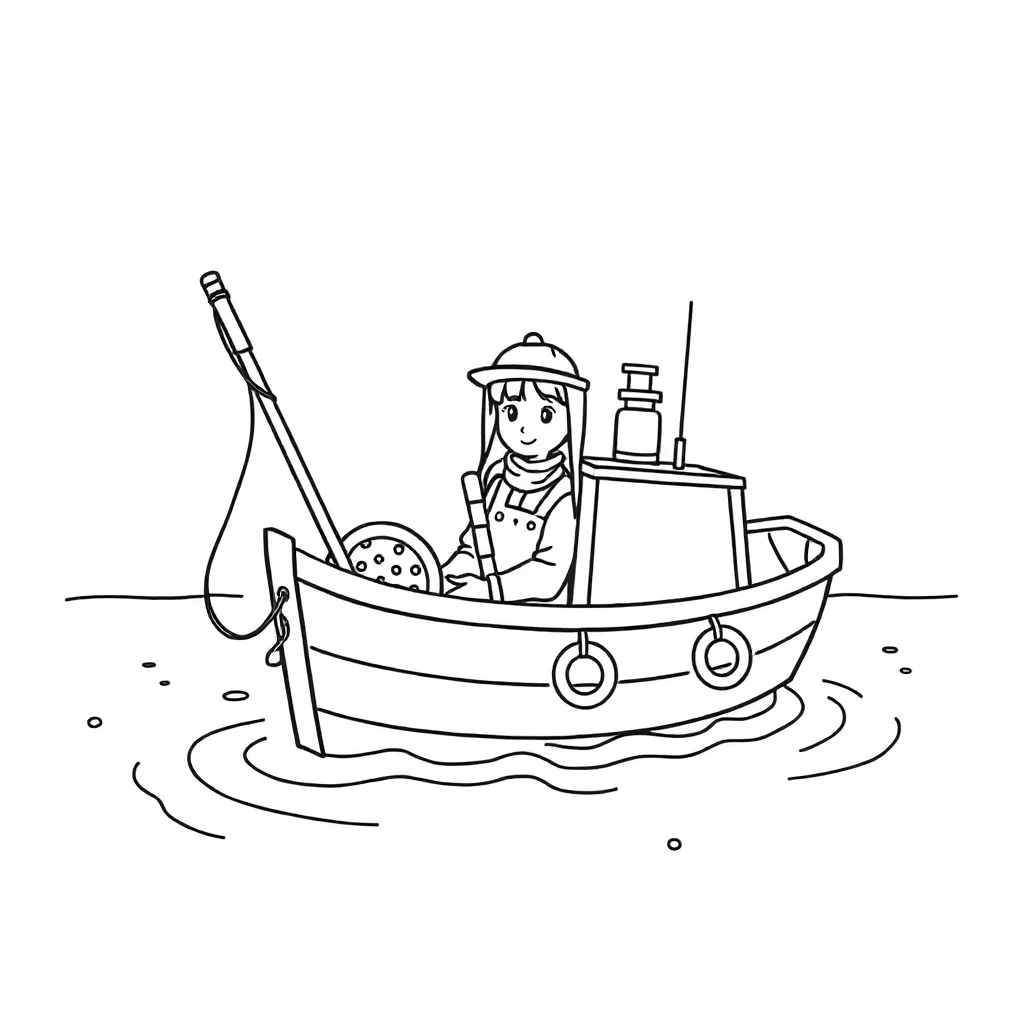 Boats a fishing boat baking cookies — classic boats coloring page (ages 5–10)