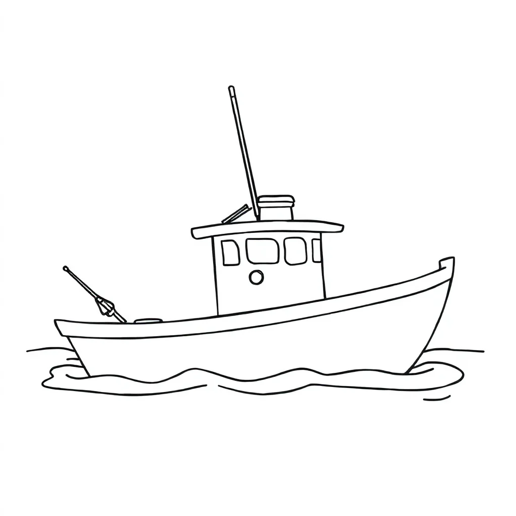Boats a fishing boat — easy boats coloring page (ages 2–5)