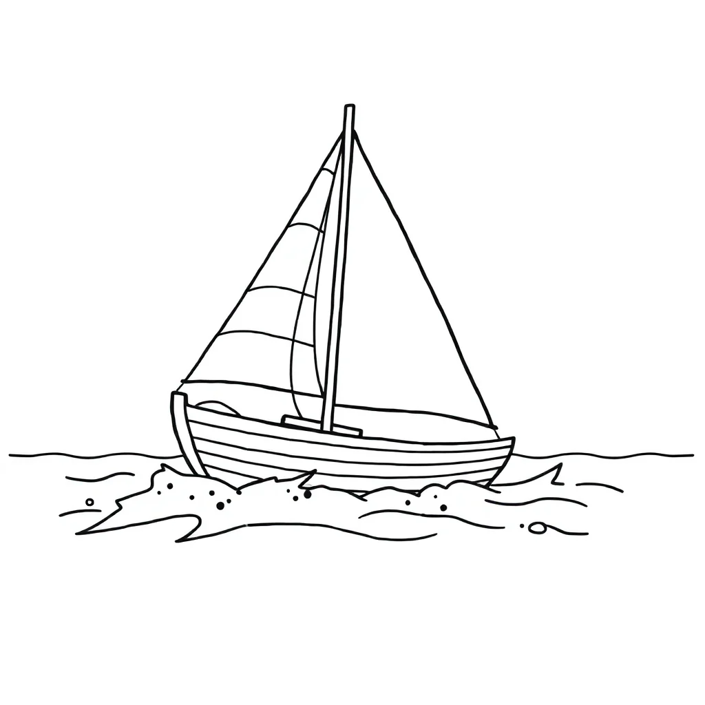 Boats a sailboat running — easy boats coloring page (ages 2–5)