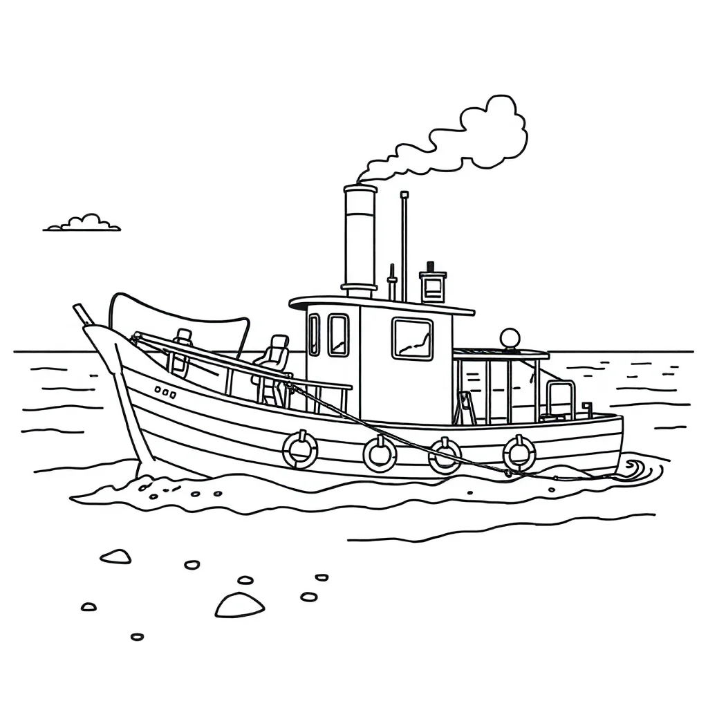 Boats a steamboat on the beach — classic boats coloring page (ages 5–10)