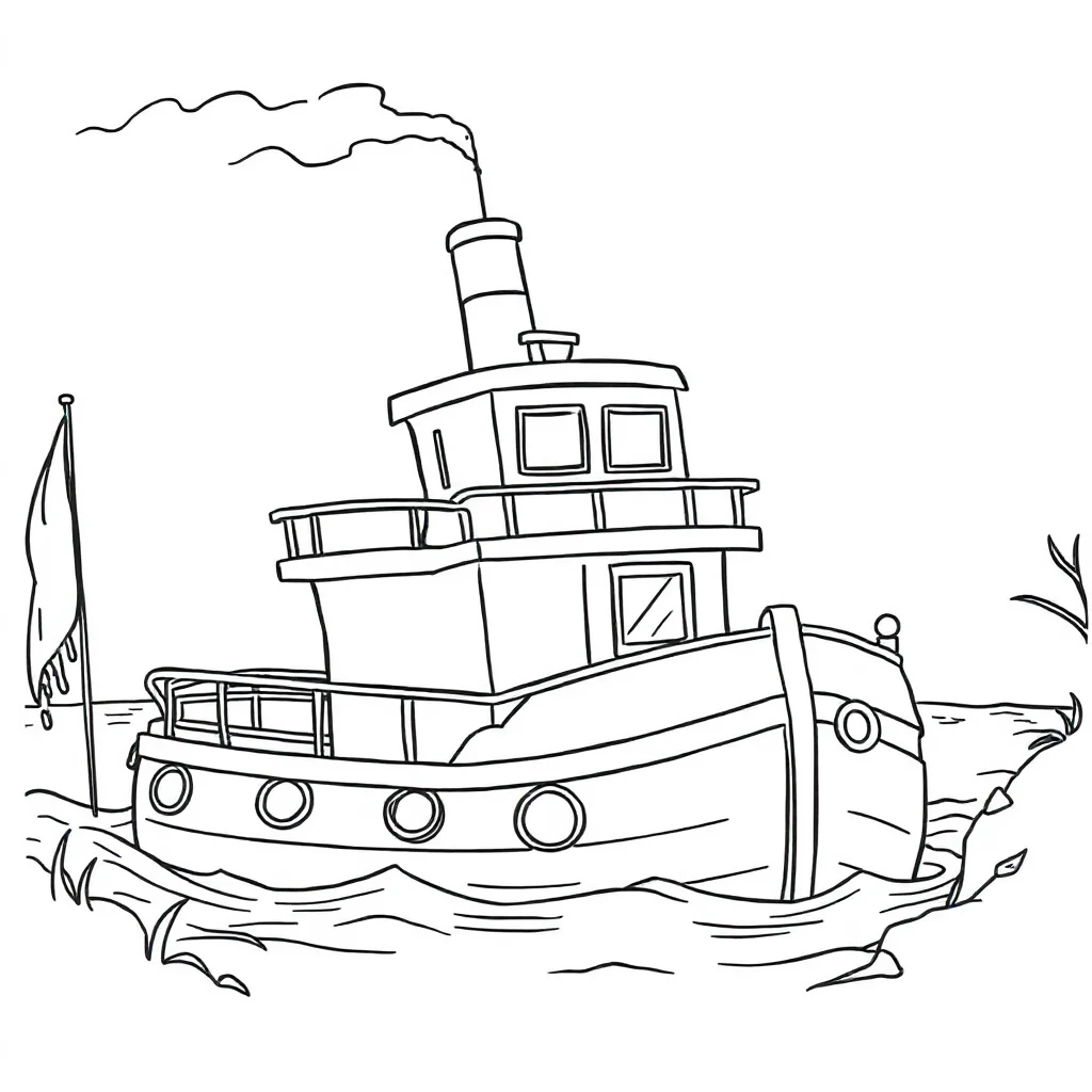 Boats a steamboat peeking from behind something — classic boats coloring page (ages 5–10)