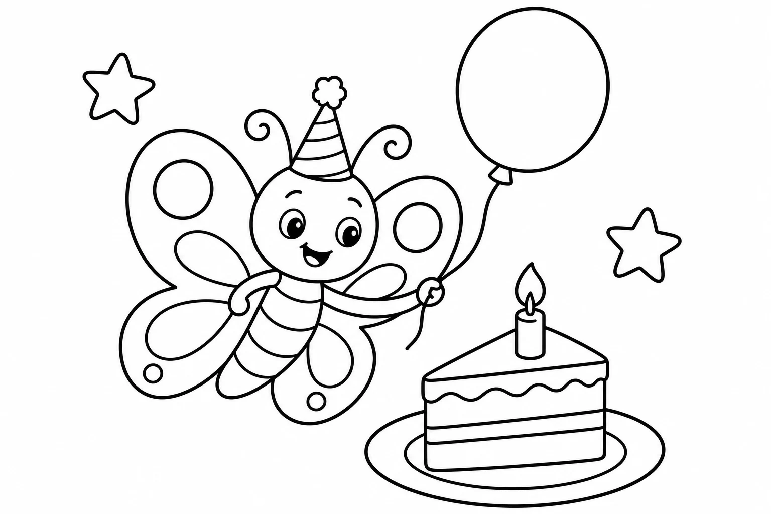 Butterflies birthday party — classic butterflies coloring page (ages 5–10)